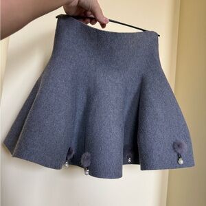 Elegant kids Gray Flared Skirt with Pearl Accents
